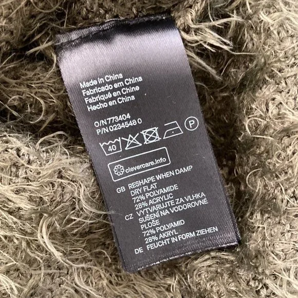 H&M Dark Green Fluffy Shaggy V Neck Sweater - Picture 6 of 7